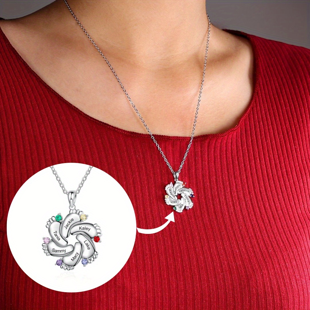 Personalized Silvery Footprint Necklace with Birthstones